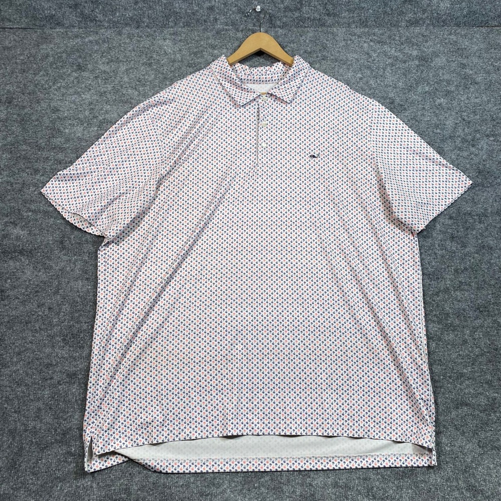 Vineyard Vines Performance Polo Mens 2XL White Palm Tree Print Golf Shirt